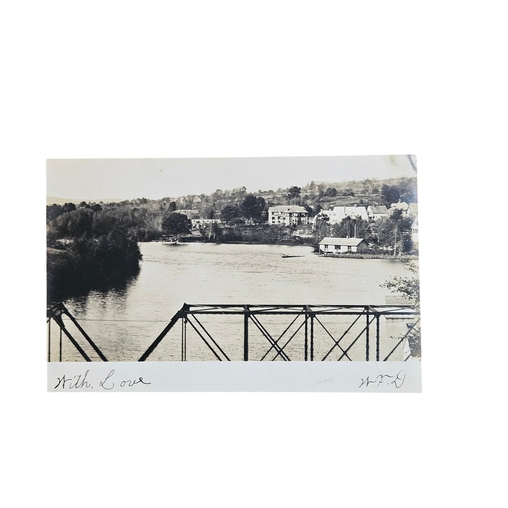 Antique 1905 Hopedale Mass Postcard Scenic River & Bridge View Franklin Stamp